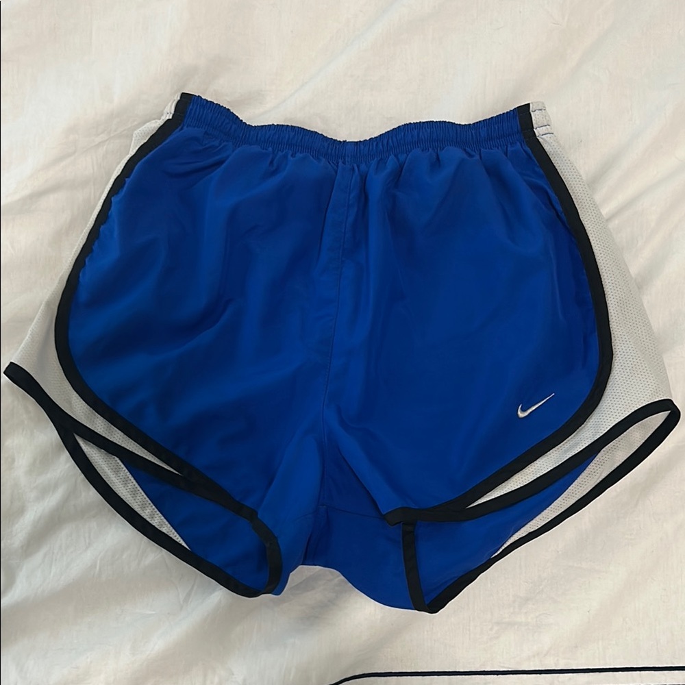 Blue Athletic Shorts with White Trim